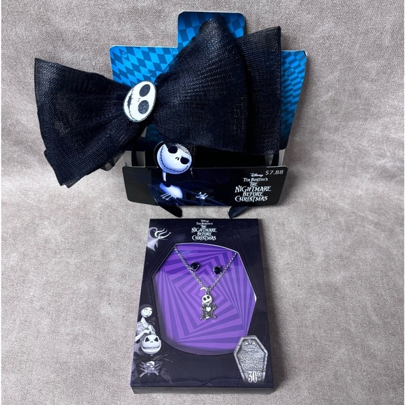 Nightmare Before Christmas Jack Skellington Headband Bow & Jewelry Set - Picture 2 of 4